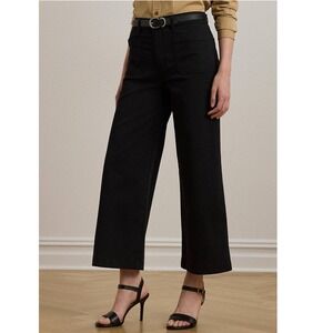 Lauren Ralph Lauren Black Stretch Chino Wide Leg Cropped Pants High Rise 6